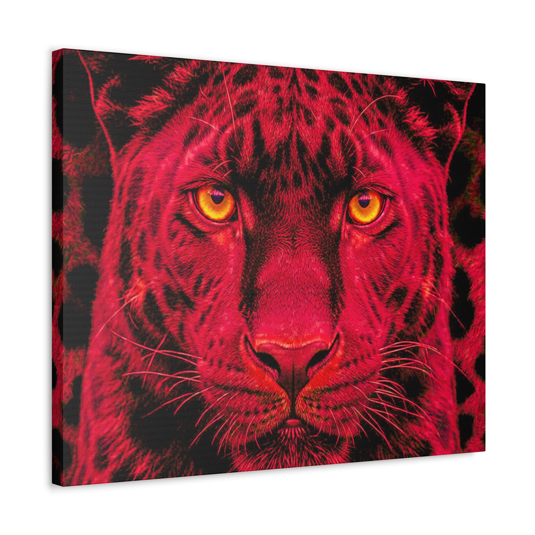 Red Panther Canvas Wall Art — Bold Neon Portrait Stretched Canvas