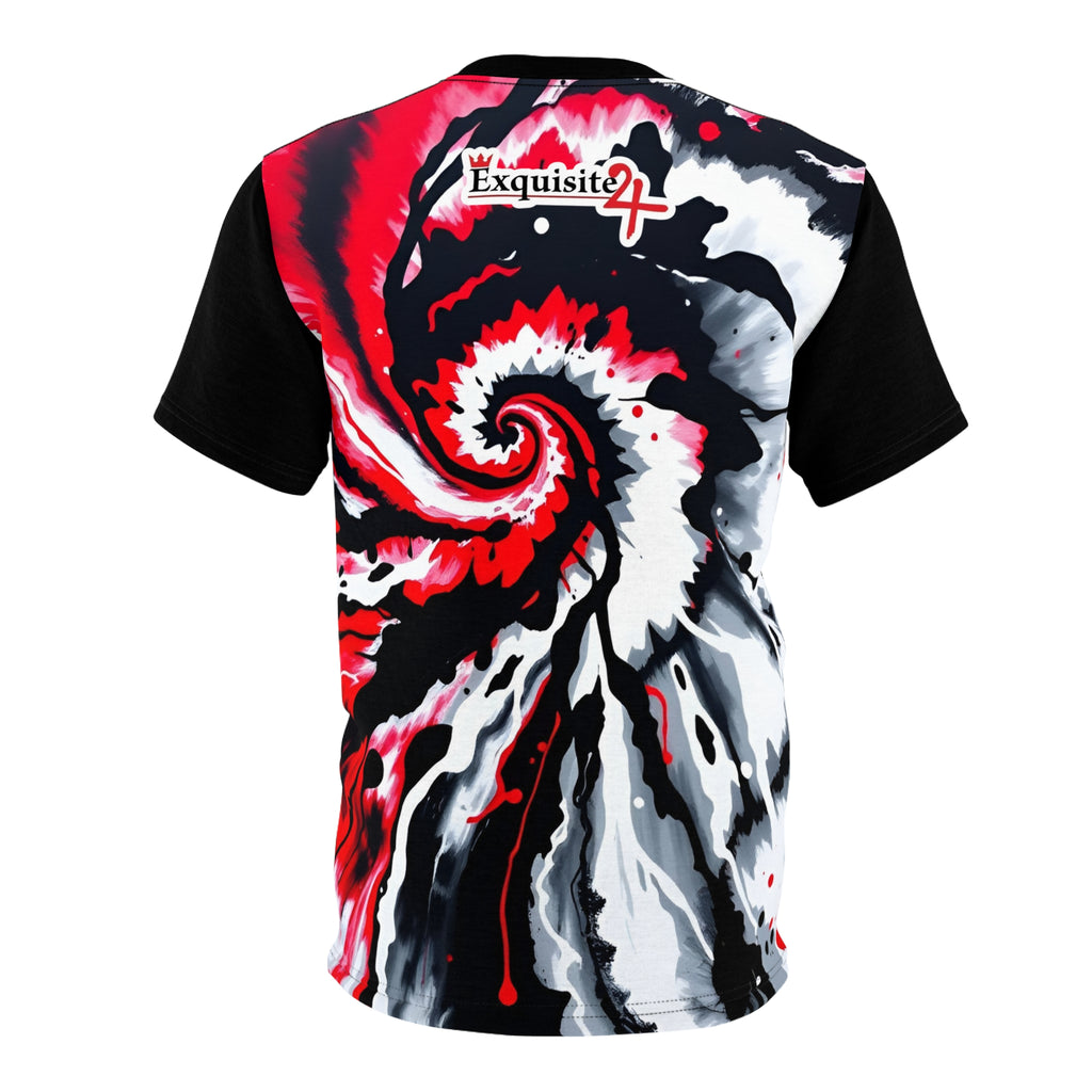 Exquisite 24 Tie-Dye Tee — Red & Black Swirl Graphic Shirt