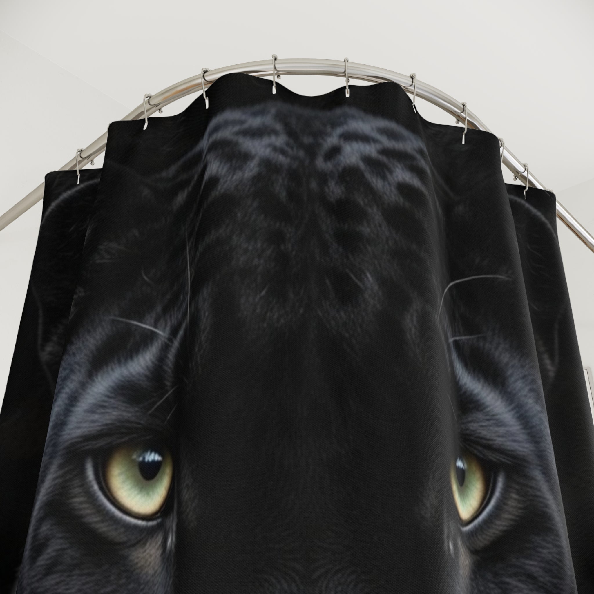 Panther Face Shower Curtain – Dramatic Black Panther Bathroom Decor