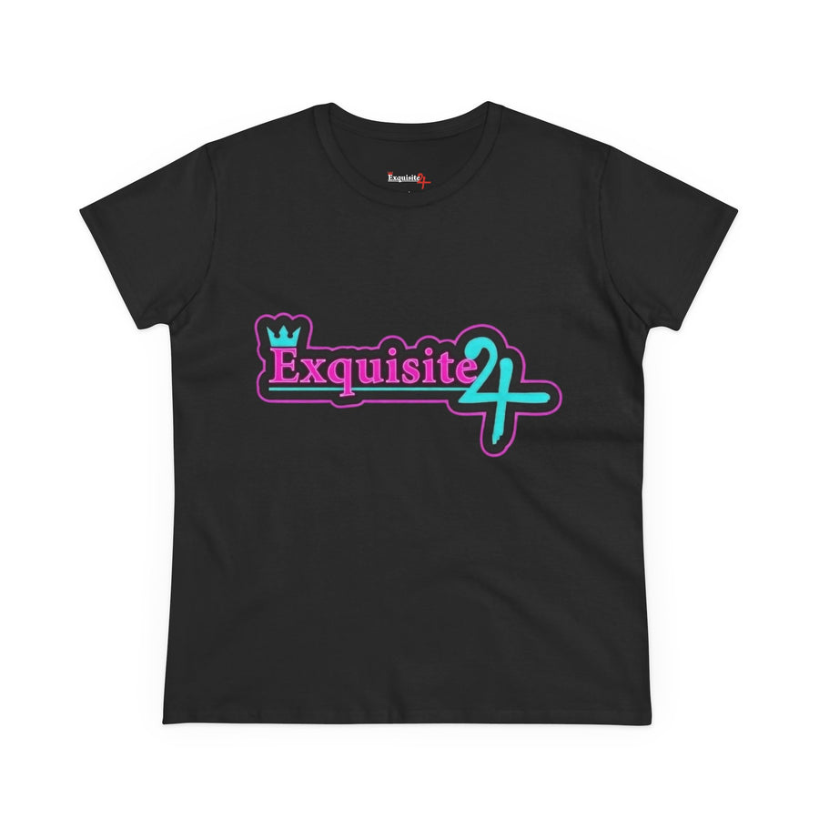 Exquisite 24 Sticker Logo Women's Graphic Tee – Neon Cotton Candy