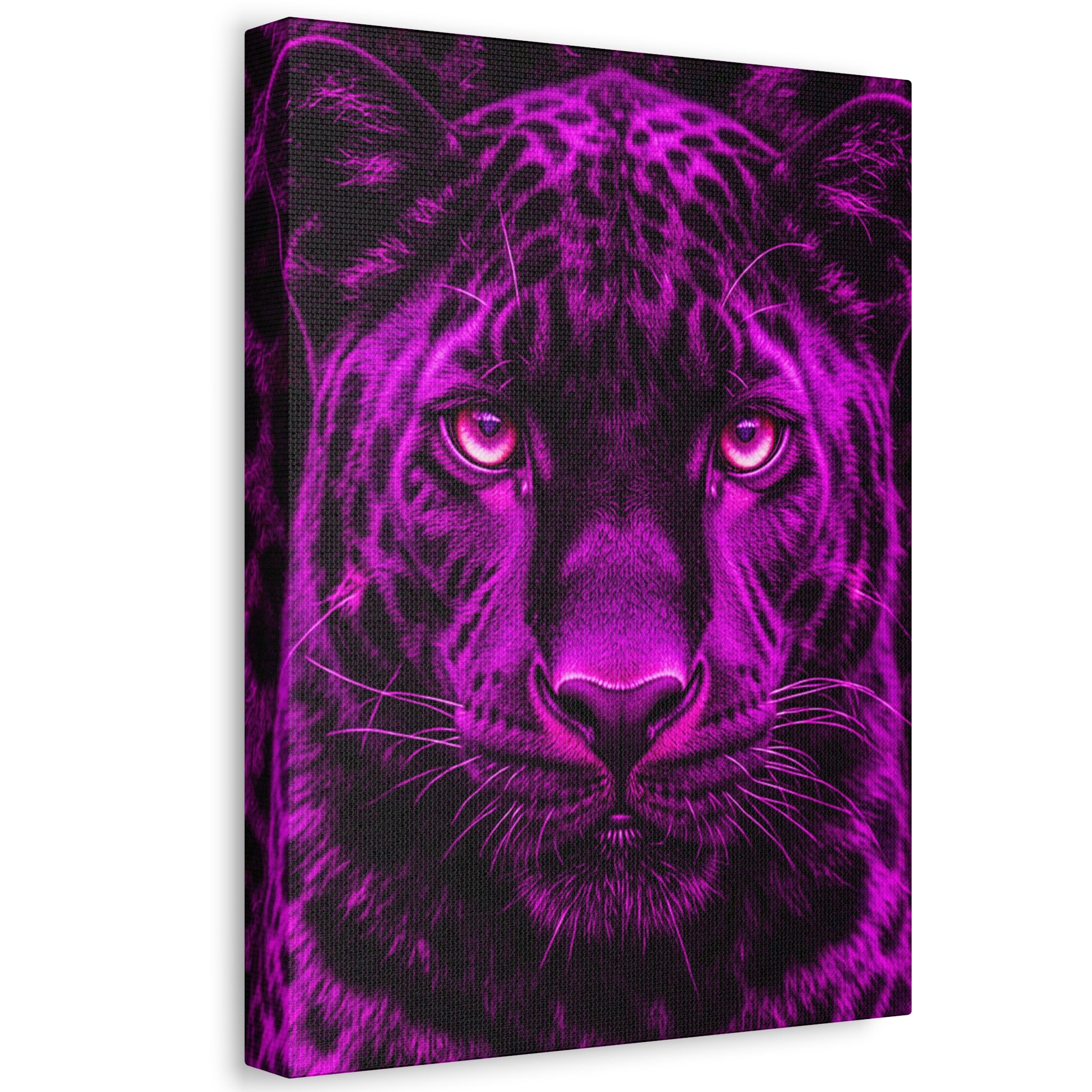 Purple Neon Panther Stretched Canvas – Vibrant Wall Art for Modern Rooms