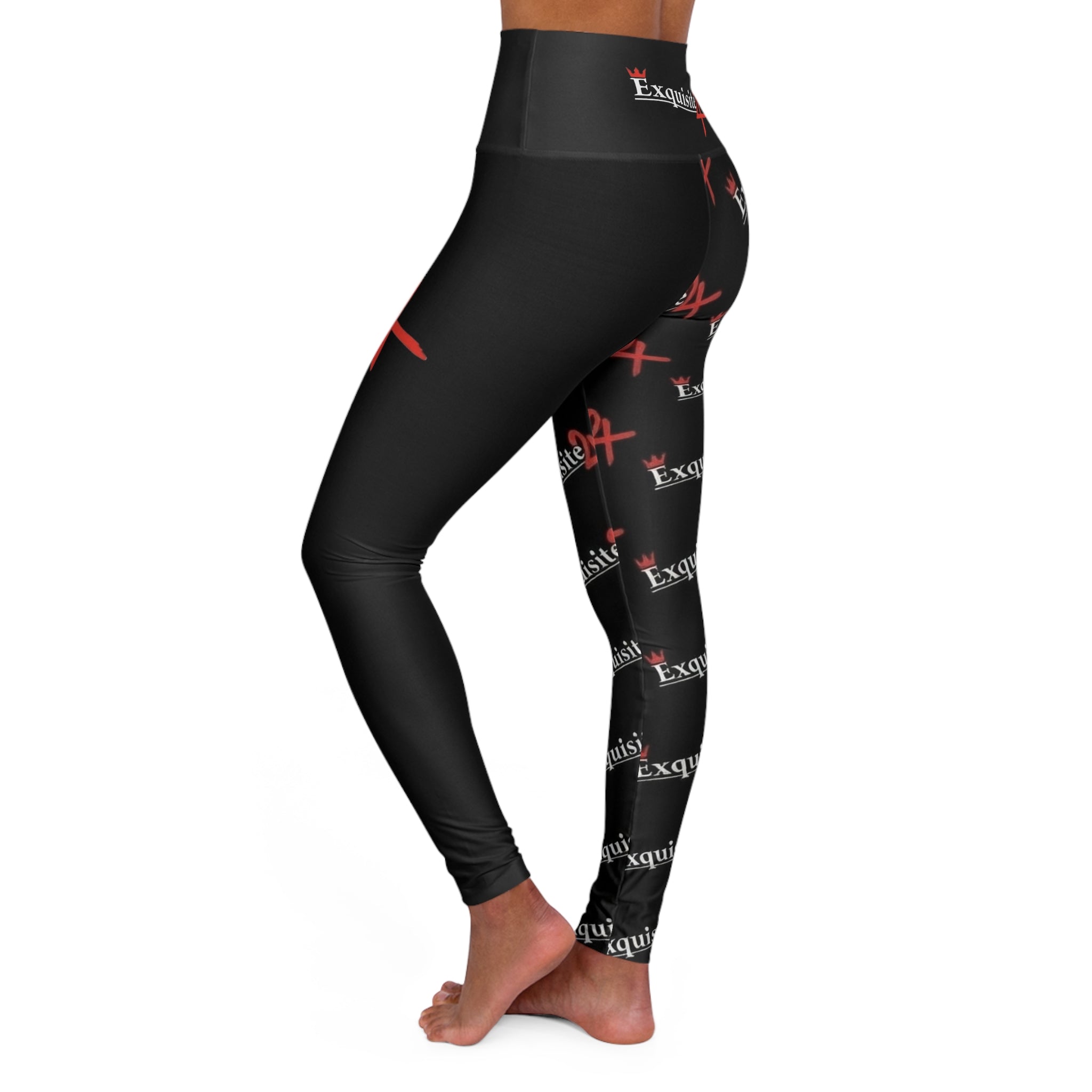 High-Waisted Yoga Leggings — Exquisite 24 Logo All-Over Print