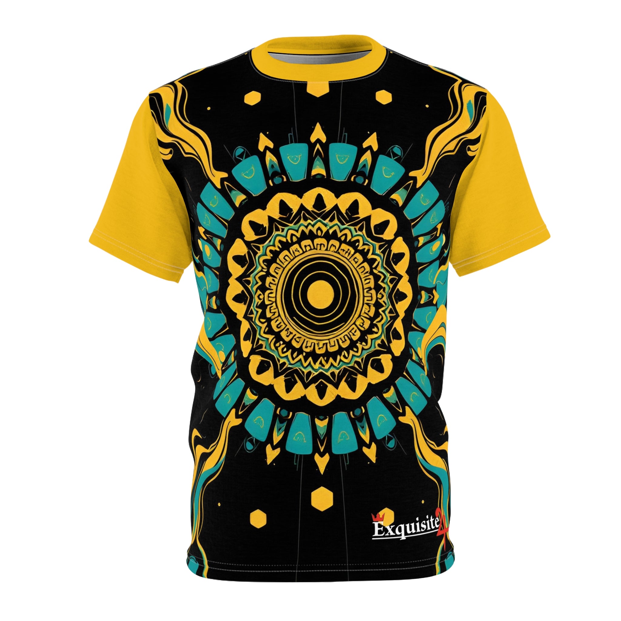 Mandala Burst Cut & Sew Tee — Yellow Teal All-Over Print