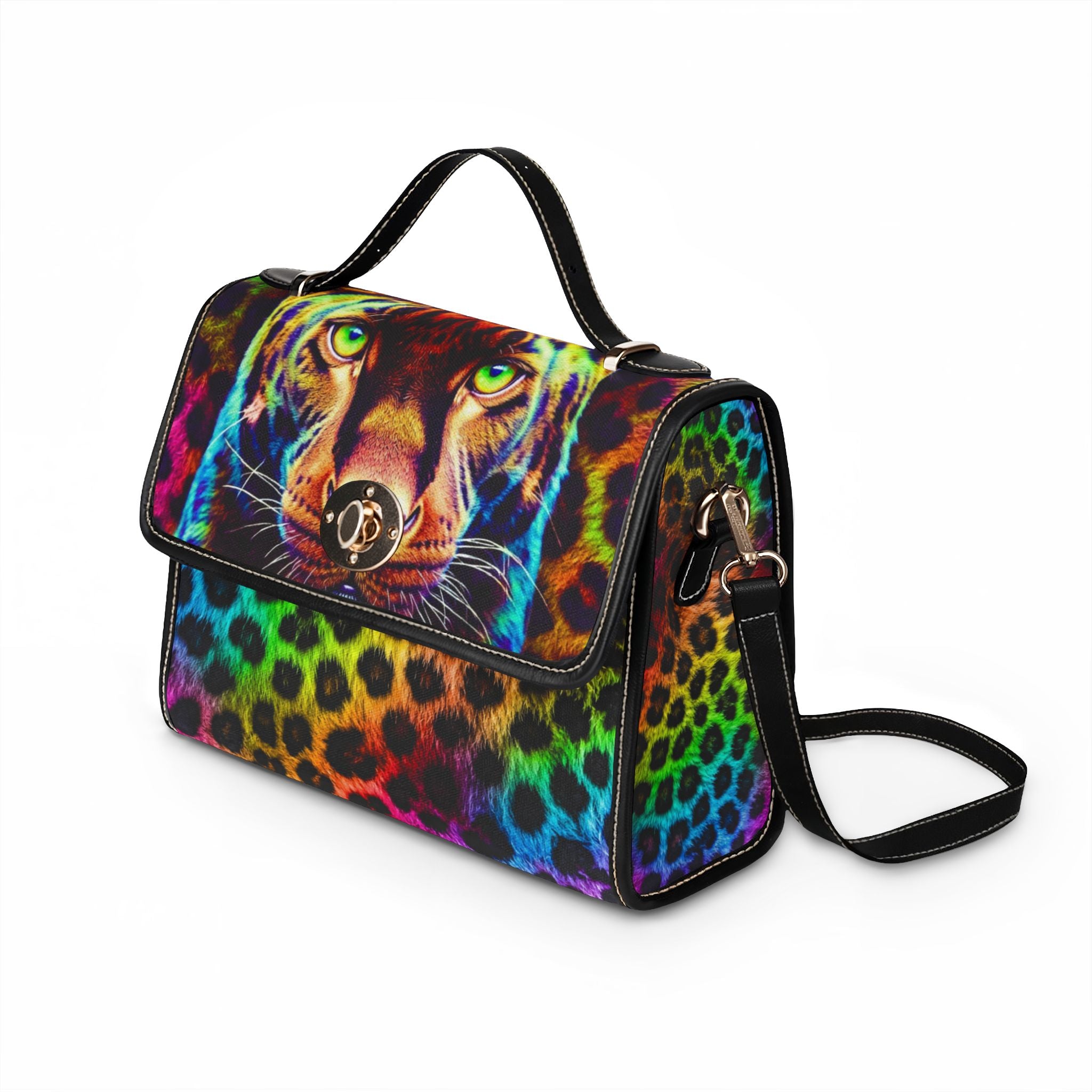 Rainbow Leopard Tote Bag — Colorful Leopard Face Waterproof Canvas Handbag