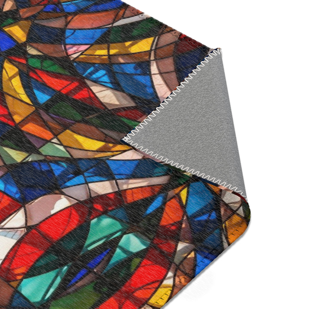 Stained Glass Mosaic Area Rug — Vibrant Geometric Decorative Floor Mat