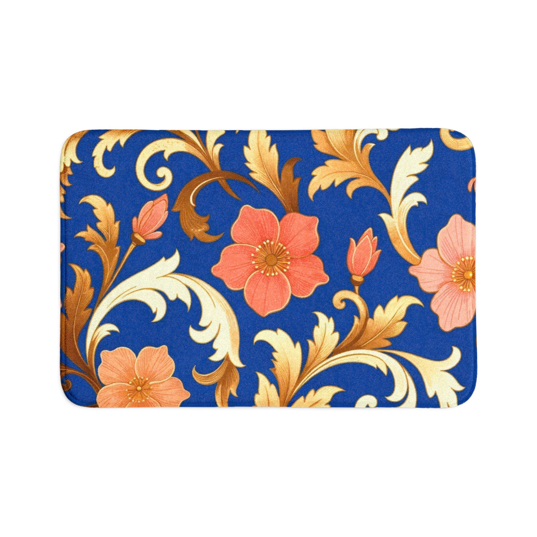 Floral Damask Toilet Seat Cover Set — Blue & Coral 3-Piece Bathroom Décor