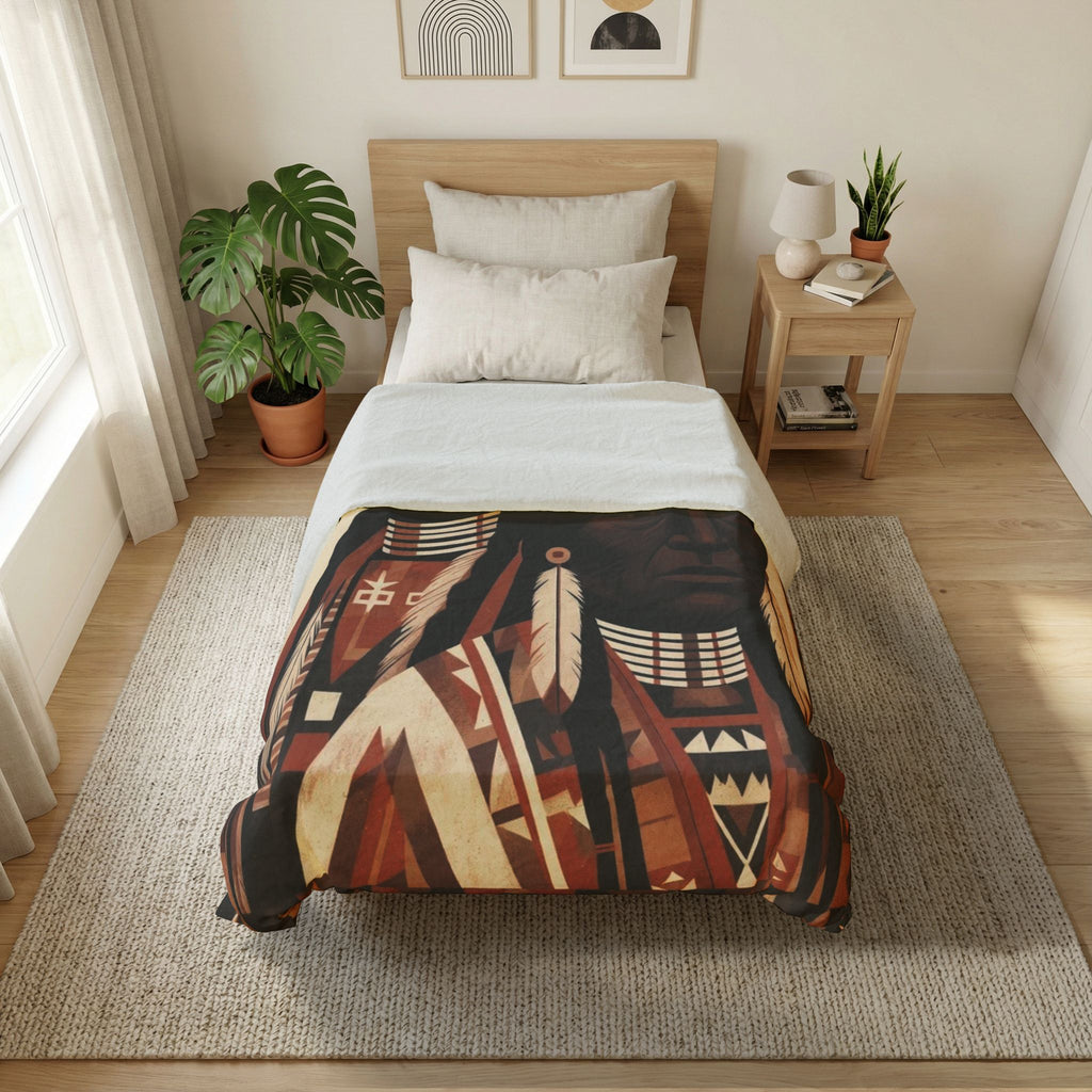 Native Inspired Cotton Duvet Cover — Tribal Chief Portrait Bedding