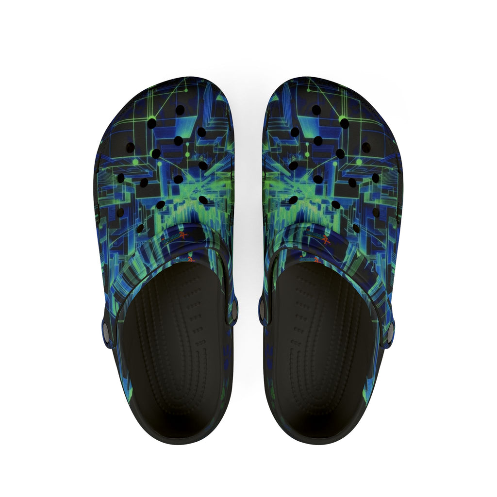 Blue Green Abstract Tech Pattern EVA Foam Clogs