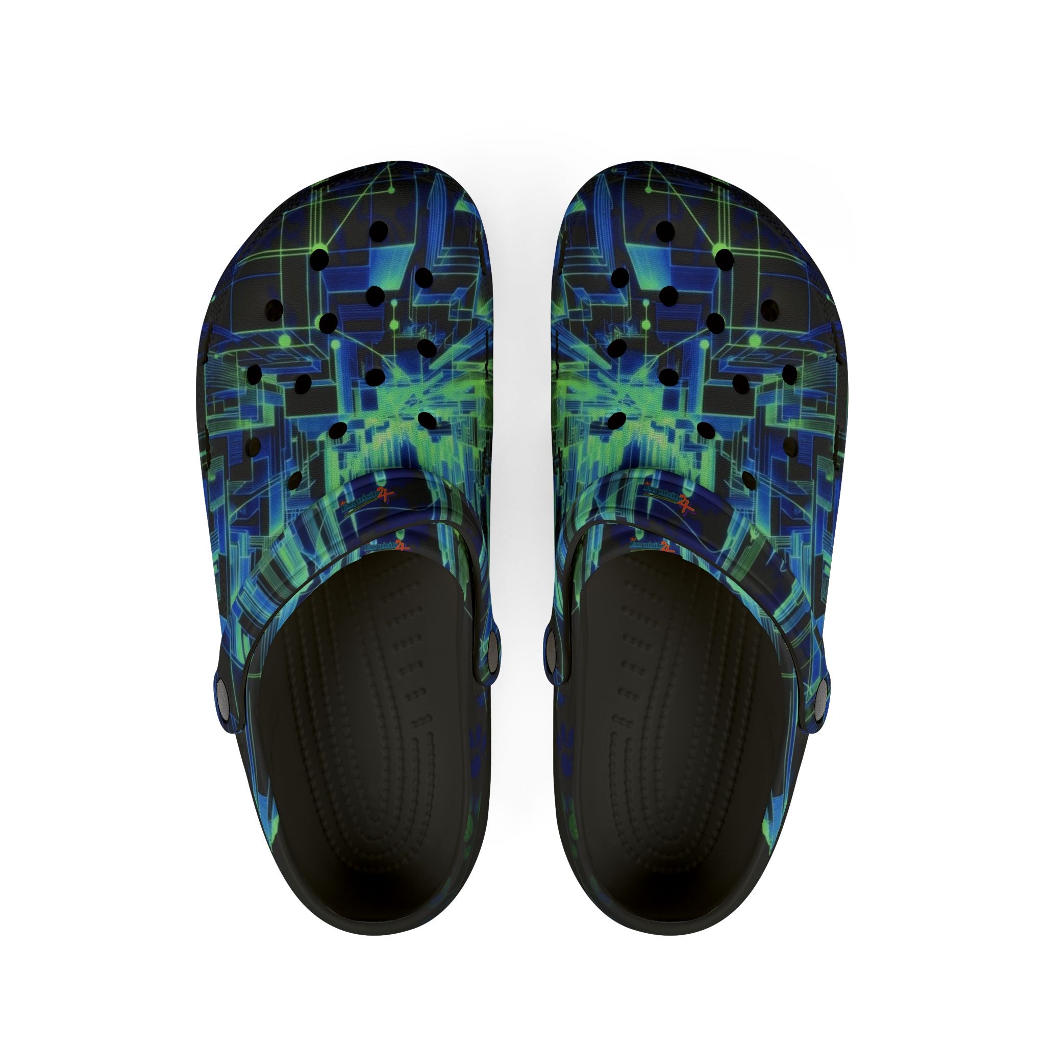 Blue Green Abstract Tech Pattern EVA Foam Clogs