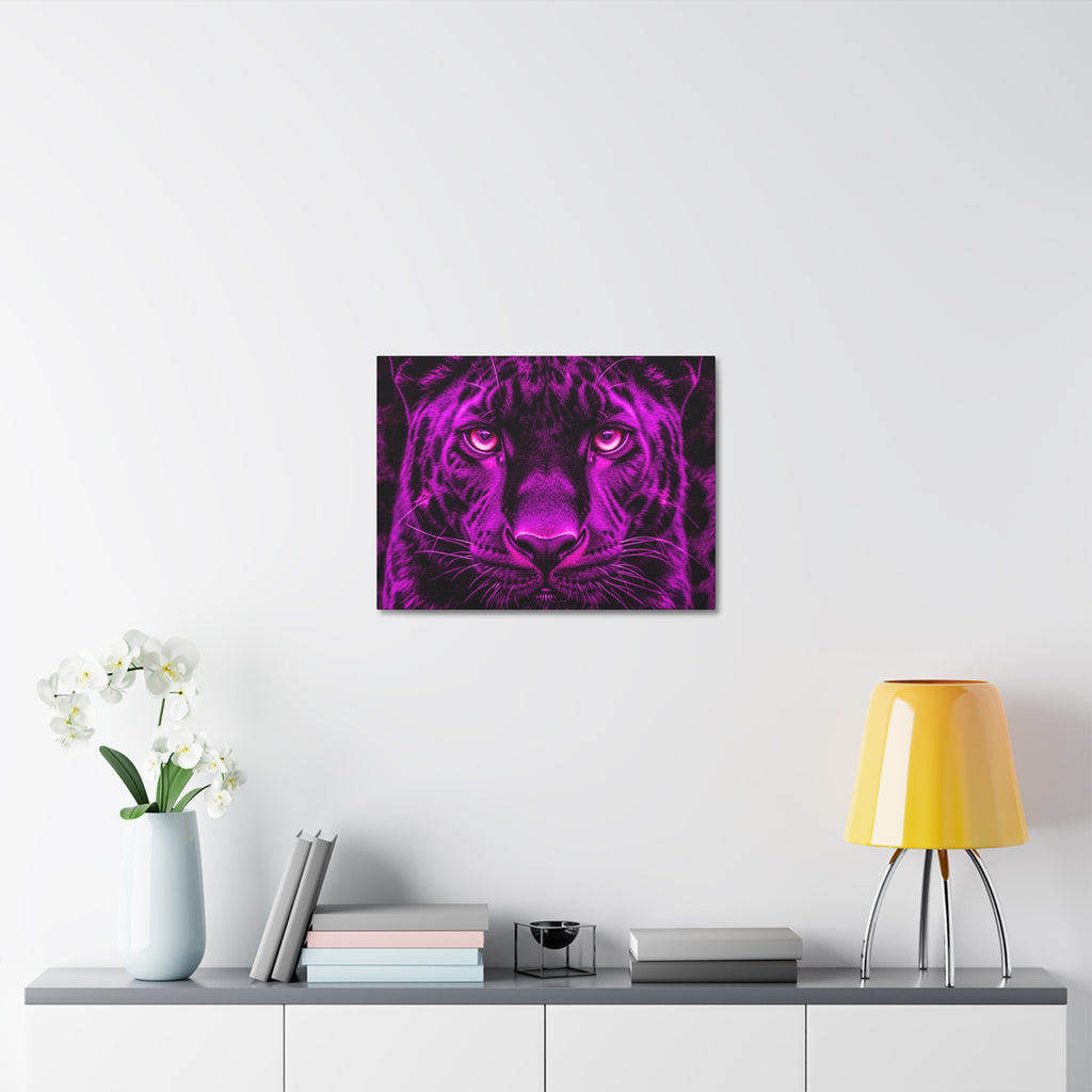 Purple Neon Panther Stretched Canvas – Vibrant Wall Art for Modern Rooms