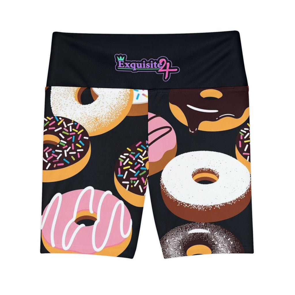 Donut Print Women's Workout Shorts - Colorful Dessert Activewear
