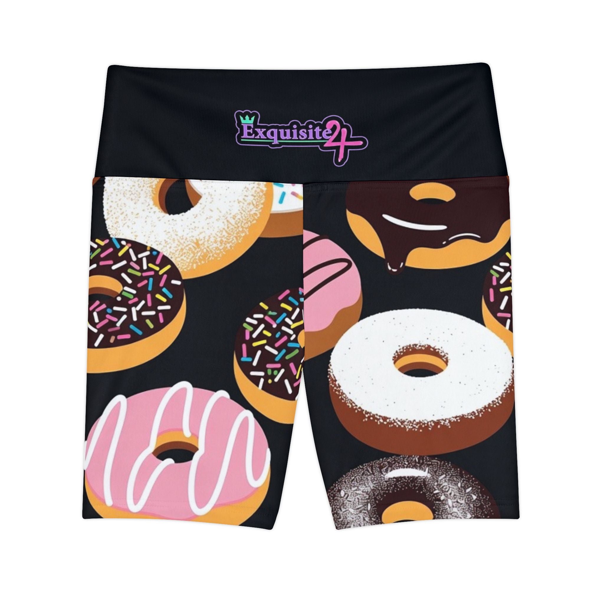Donut Print Women's Workout Shorts - Colorful Dessert Activewear