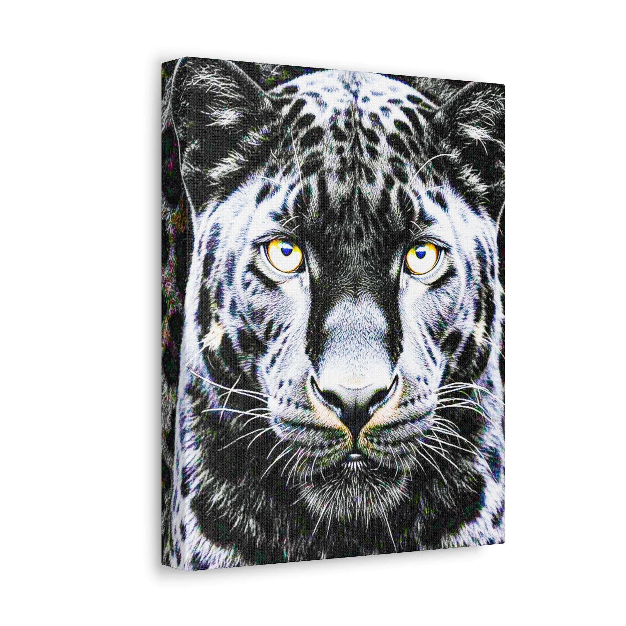 Leopard Portrait Stretched Canvas — Snow Leopard Wall Art with Yellow Eyes