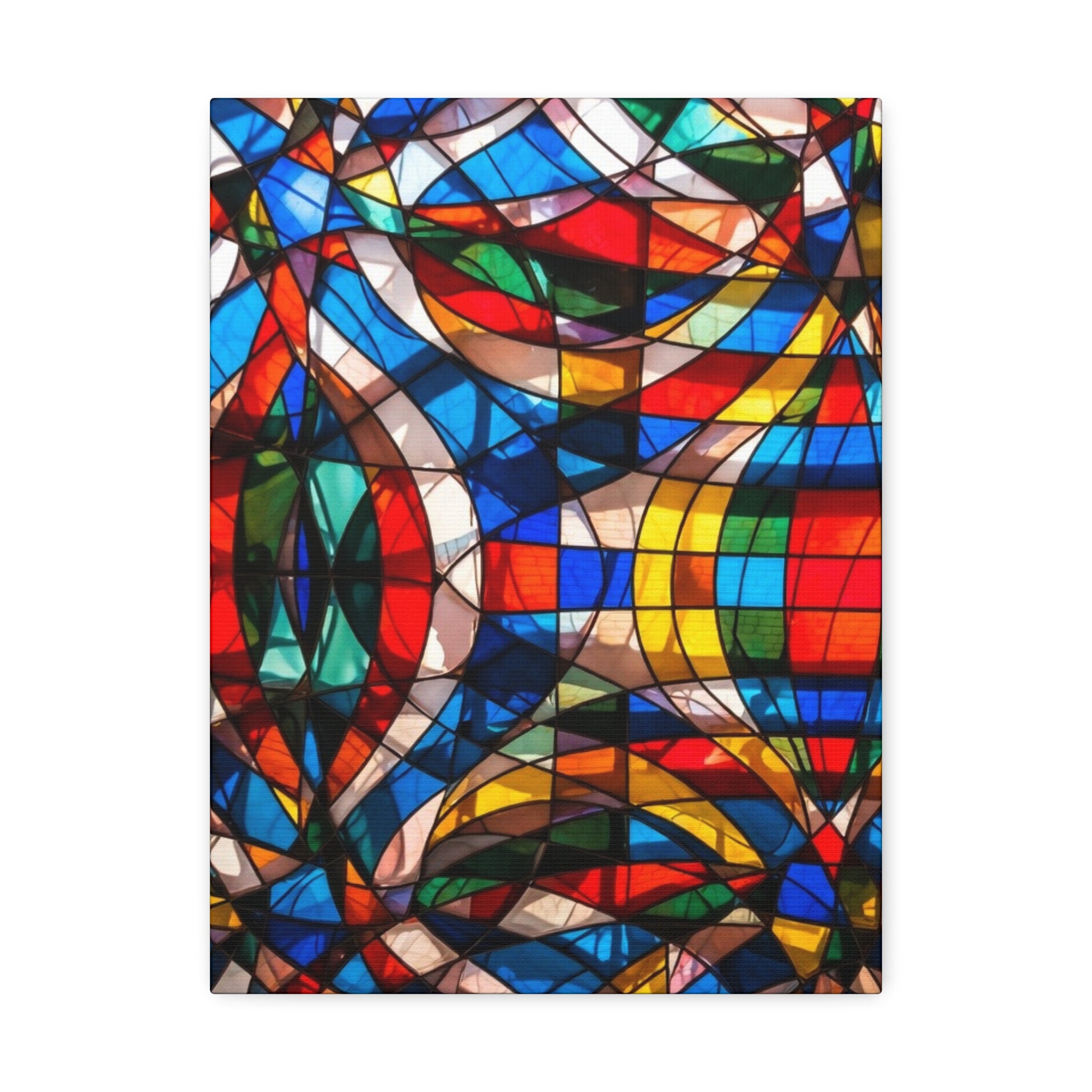 Stained Glass Abstract Stretched Canvas Print — Colorful Geometric Wall Art