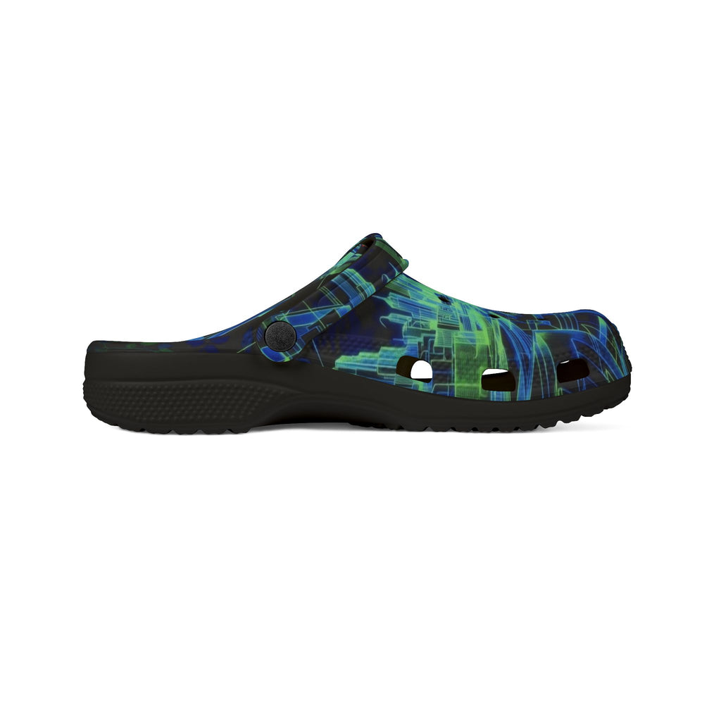 Blue Green Abstract Tech Pattern EVA Foam Clogs
