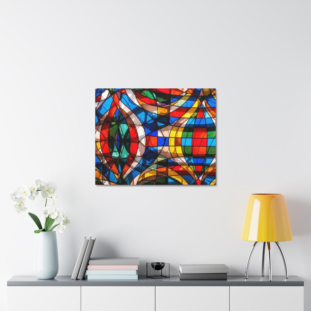 Stained Glass Abstract Stretched Canvas Print — Colorful Geometric Wall Art