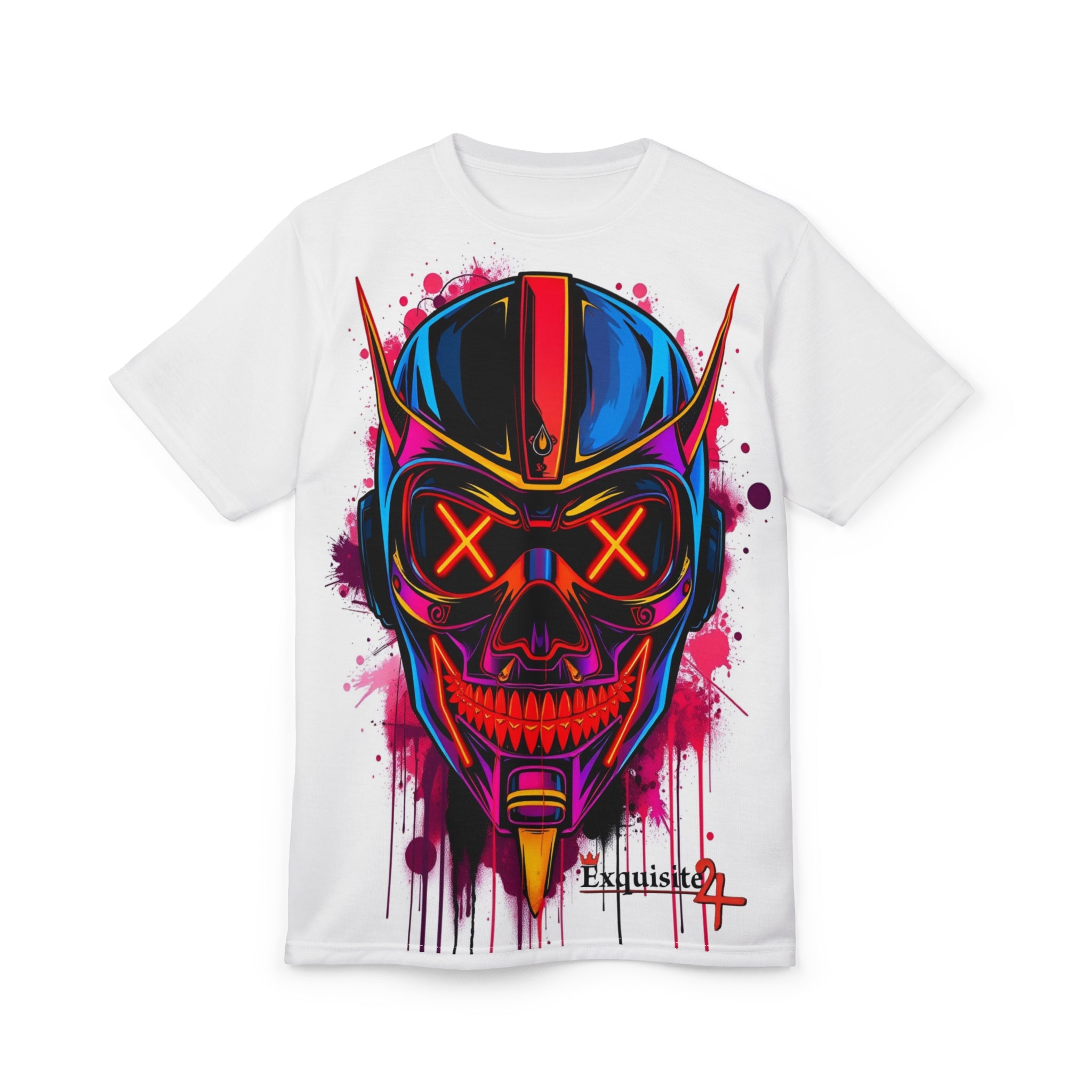 Neon Skull Helmet T-Shirt — Cyberpunk Biker Graphic Tee