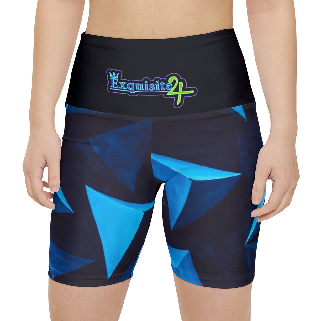Blue Geometric Workout Shorts — Exquisite 24 Logo