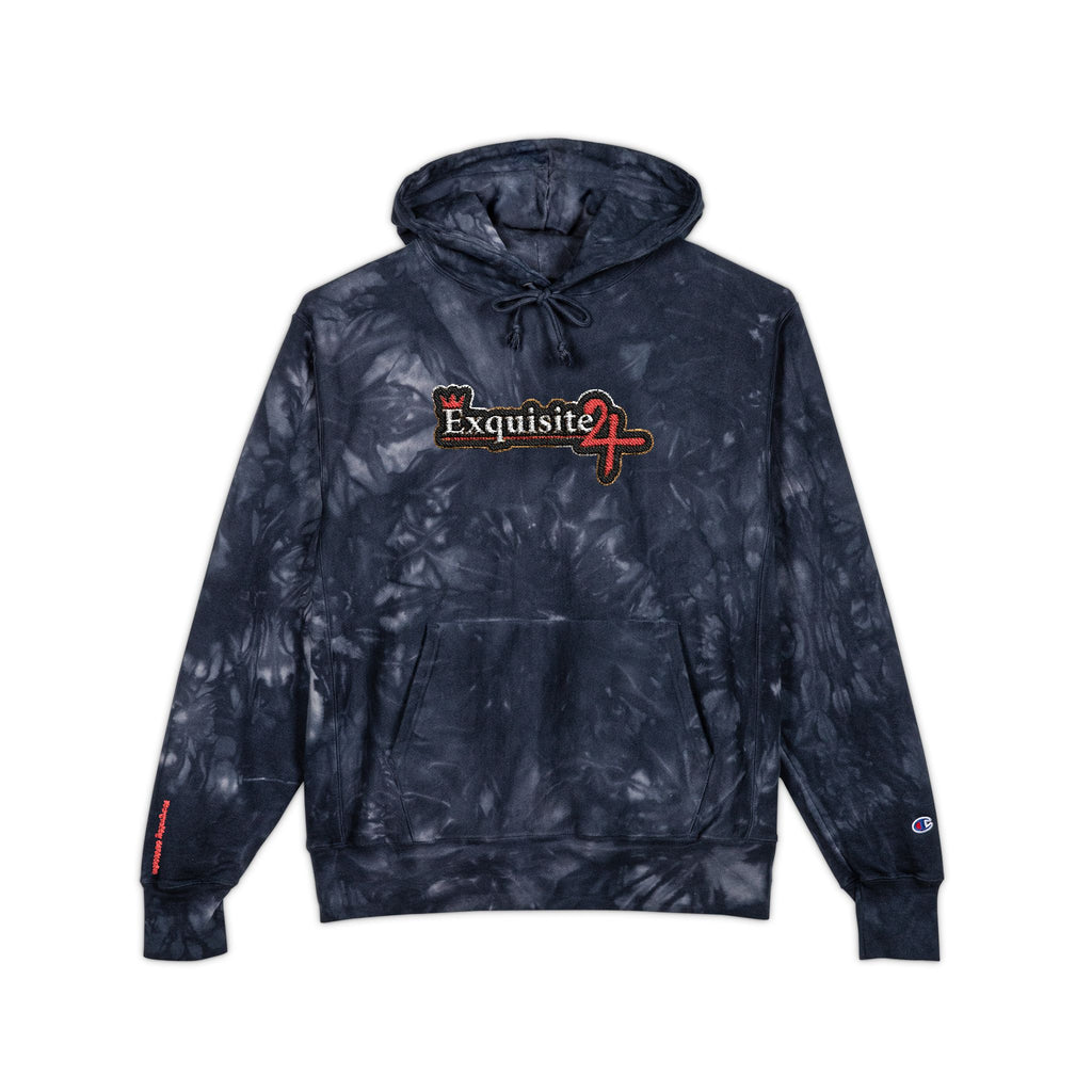 Tie-Dye Embroidered Hoodie - Exquisite 24 Black & Gold Patch