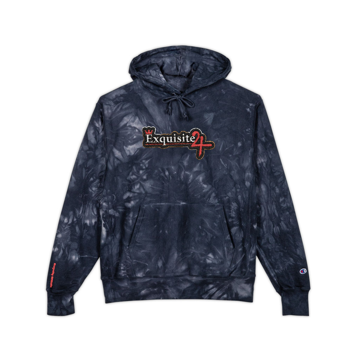 Tie-Dye Embroidered Hoodie - Exquisite 24 Black & Gold Patch