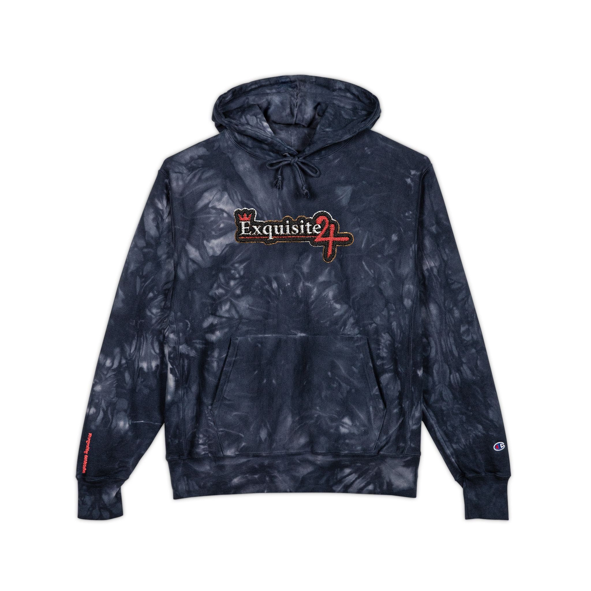 Tie-Dye Embroidered Hoodie - Exquisite 24 Black & Gold Patch