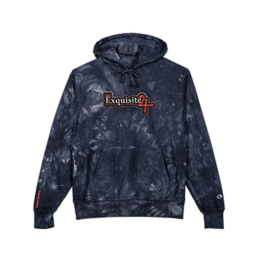 Tie-Dye Embroidered Hoodie - Exquisite 24 Black & Gold Patch