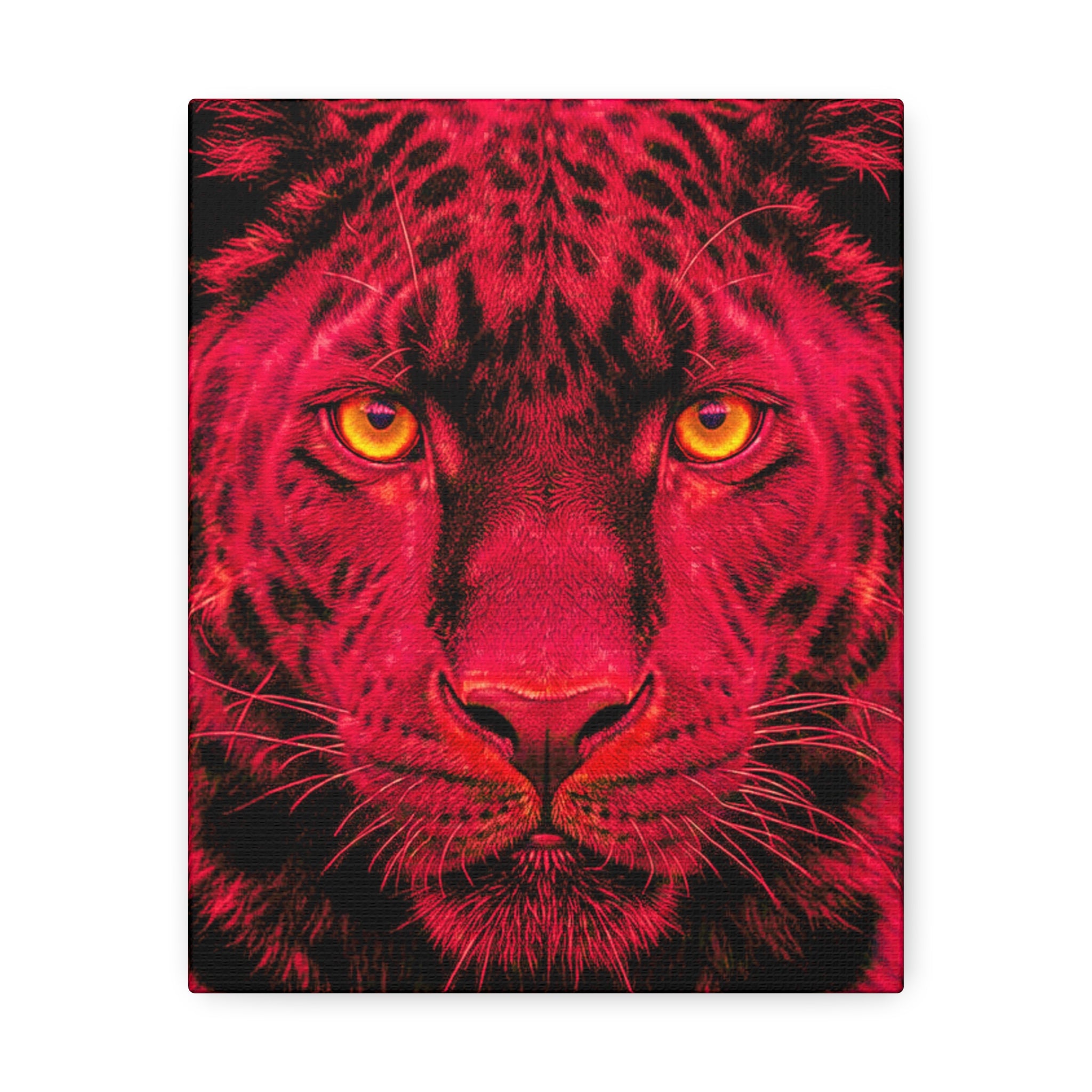 Red Panther Canvas Wall Art — Bold Neon Portrait Stretched Canvas