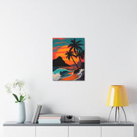 Tropical Sunset Canvas Wall Art — Palm Trees and Ocean Waves Stretched Canvas