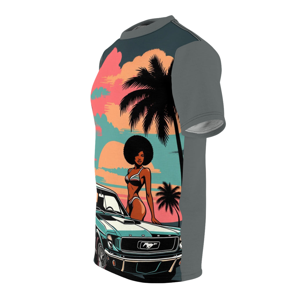 Retro Sunset Muscle Car Tee — Vintage Beach Vibe