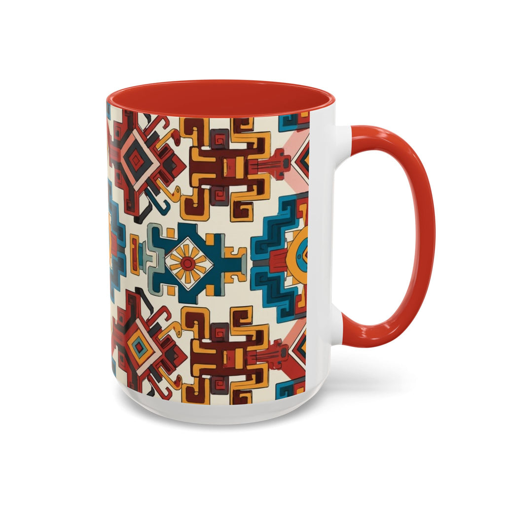 Southwestern Geometric Accent Mug — Color Interior Ceramic Coffee Cup