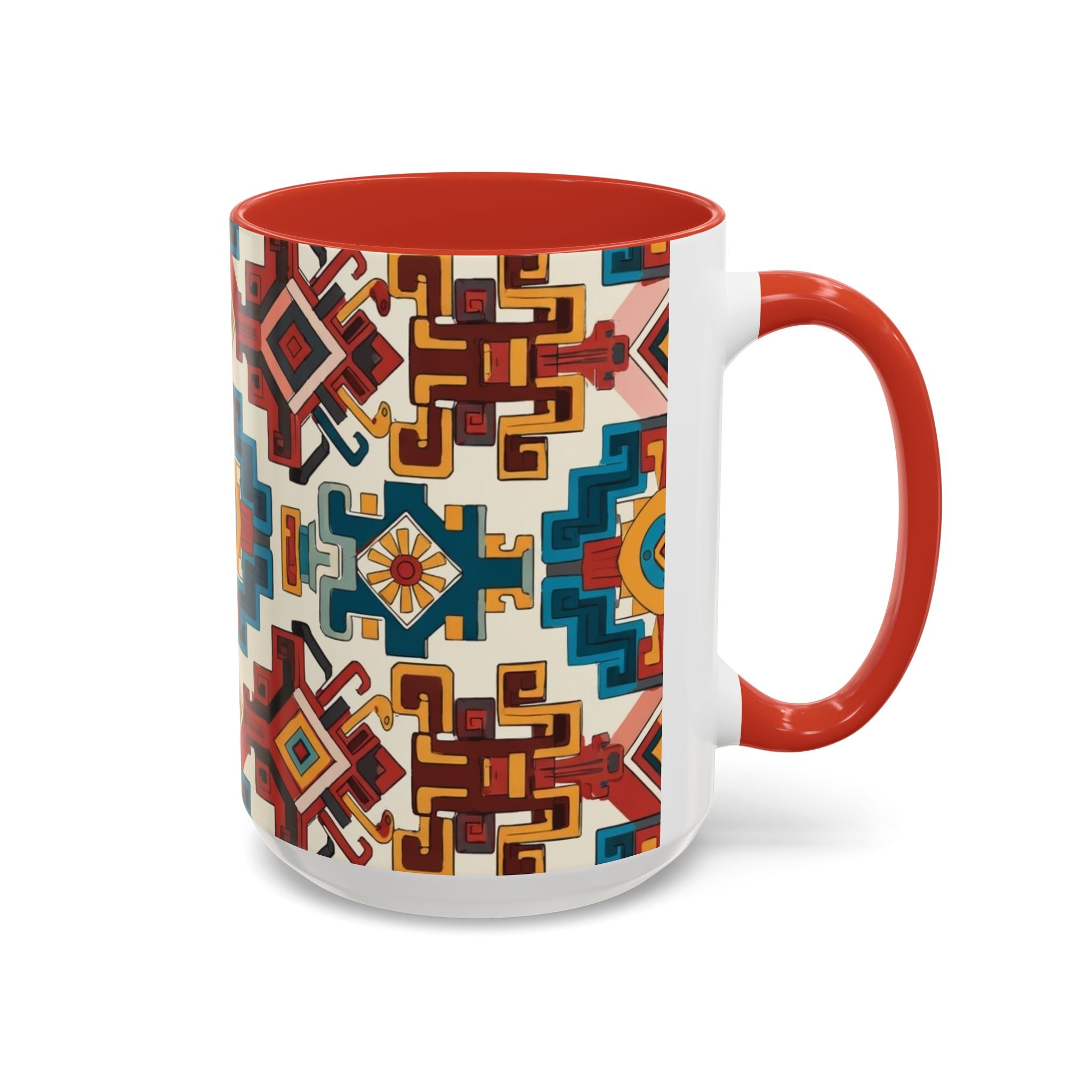 Southwestern Geometric Accent Mug — Color Interior Ceramic Coffee Cup