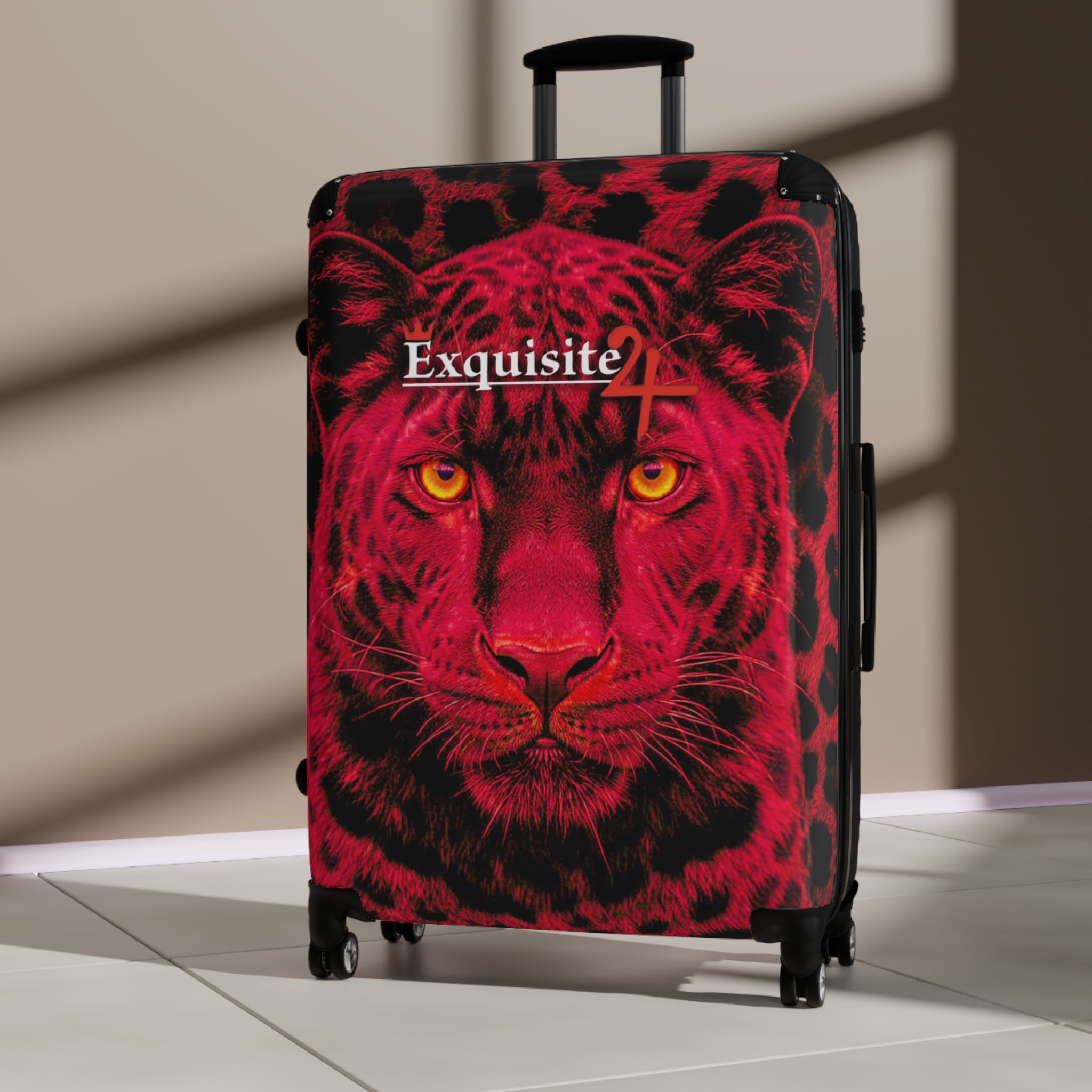 Exquisite 24 Red Leopard Carry-On Suitcase — Bold Animal Print Luggage