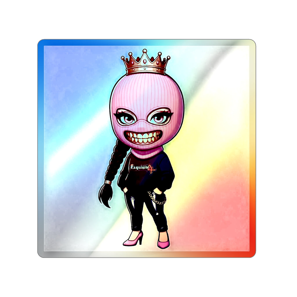 Pink Balaclava Girl Holographic Die-cut Sticker
