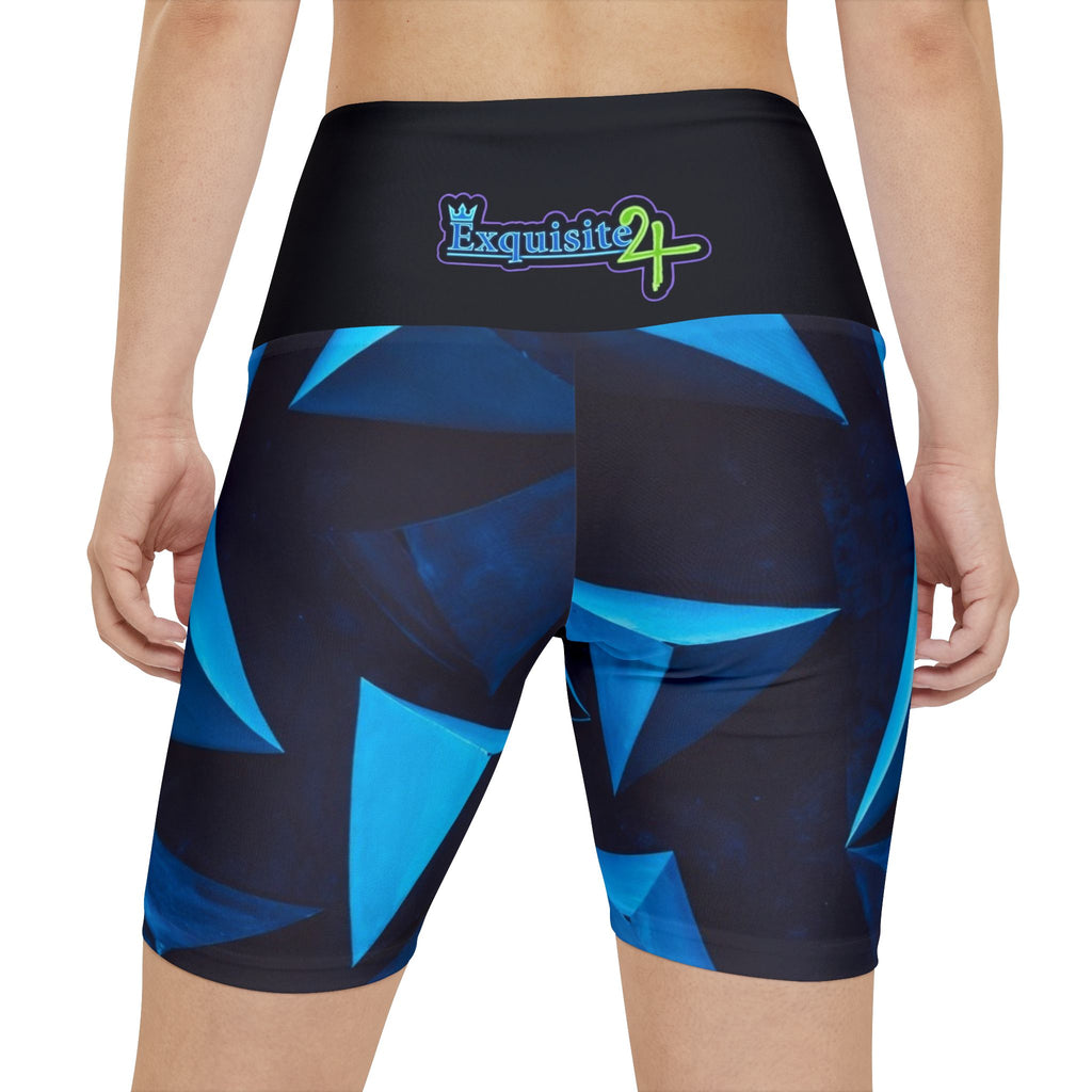 Blue Geometric Workout Shorts — Exquisite 24 Logo
