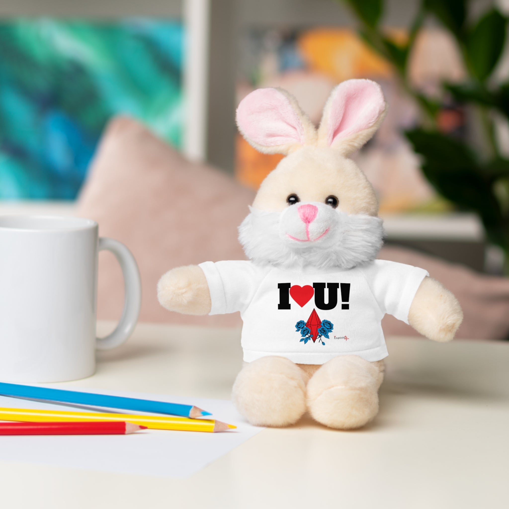 Plush Bear with Branded Tee – Red Diamond and Blue Roses Teddy