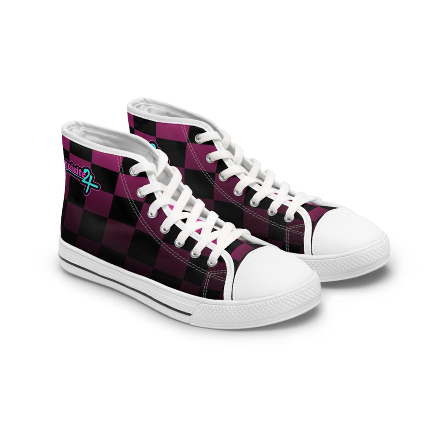 Women's Pink & Black Checkerboard High Top Sneakers