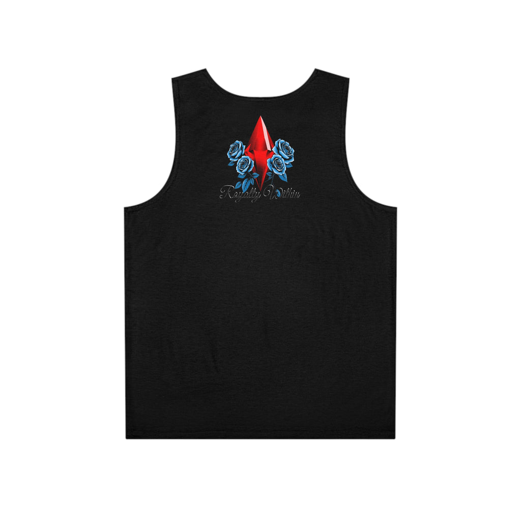 Sims-inspired Red Plumbob Tank Top with Blue Roses – Gamer Aesthetic Men’s Tank