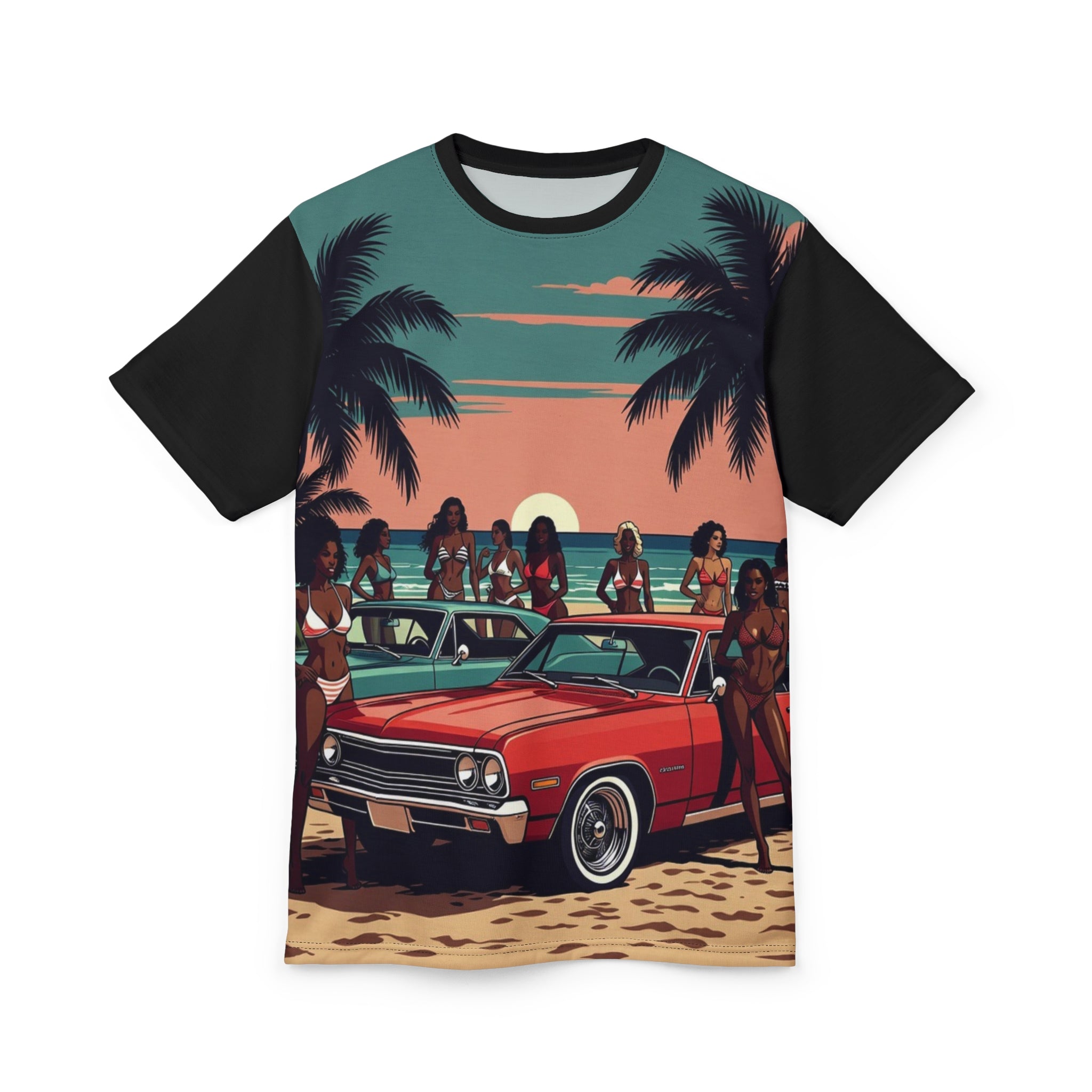 Beach Party Vintage Car Sunset Graphic Shirt