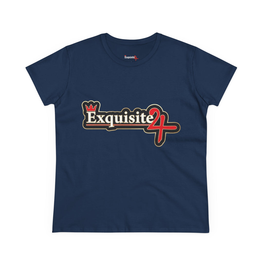 Exquisite 24 Sticker Logo Women's Graphic Tee – Black with Gold Rim