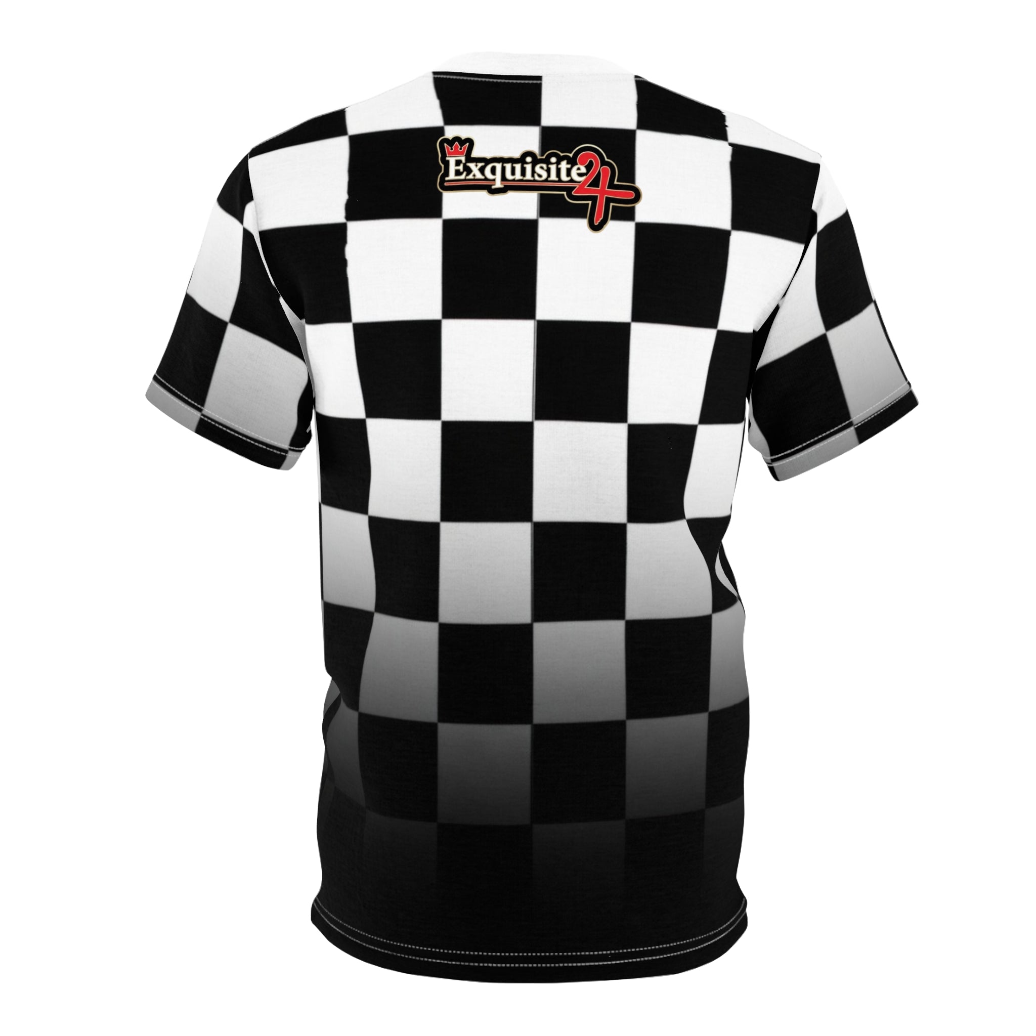 Checkered 'Exquisite 24' Graphic Tee - Black & White Racing Style Shirt