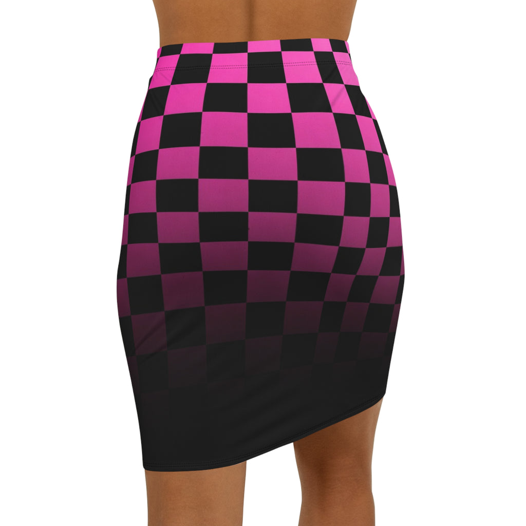 Pink & Black Gradient Checkerboard Pencil Skirt