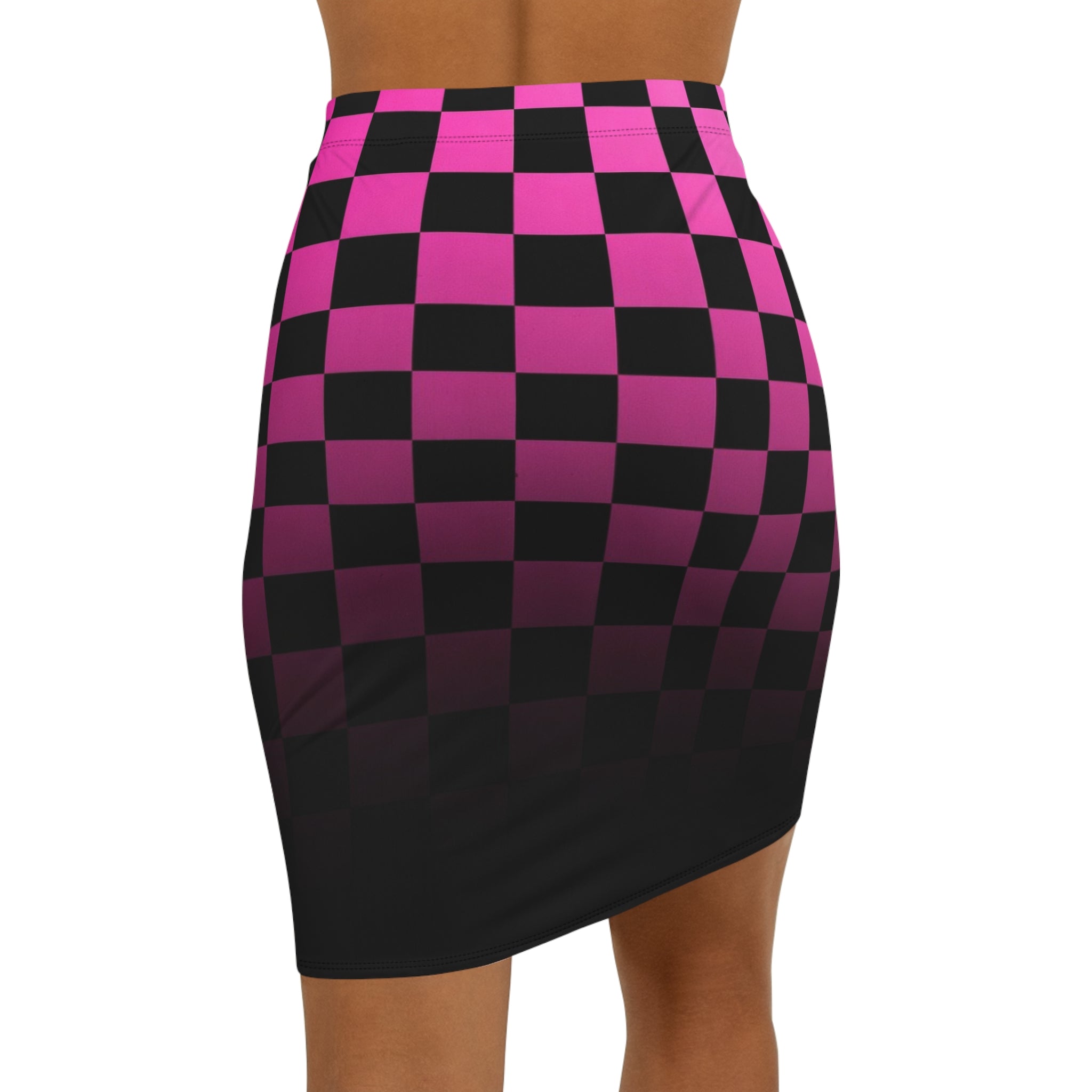 Pink & Black Gradient Checkerboard Pencil Skirt