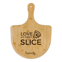 Bamboo Pizza Peel – "Love at First Slice" Engraved Serving Board