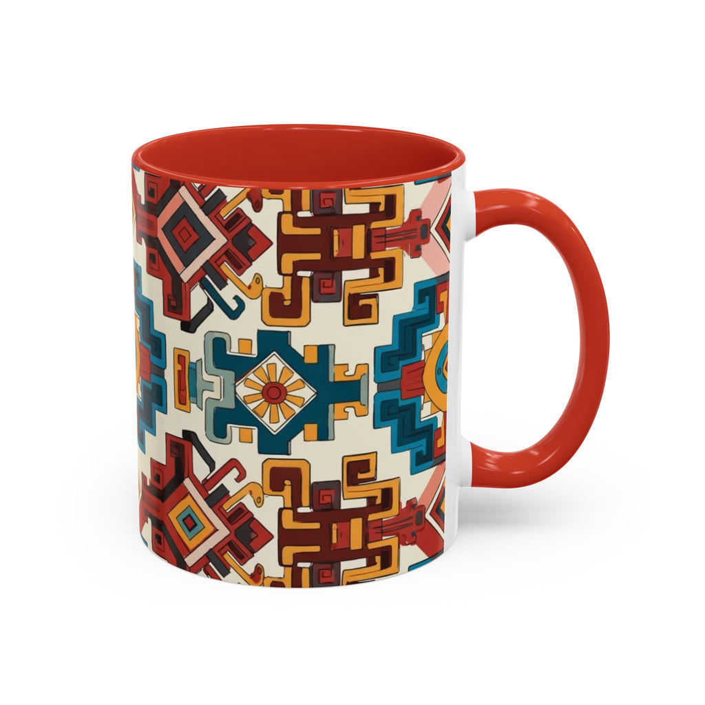 Southwestern Geometric Accent Mug — Color Interior Ceramic Coffee Cup