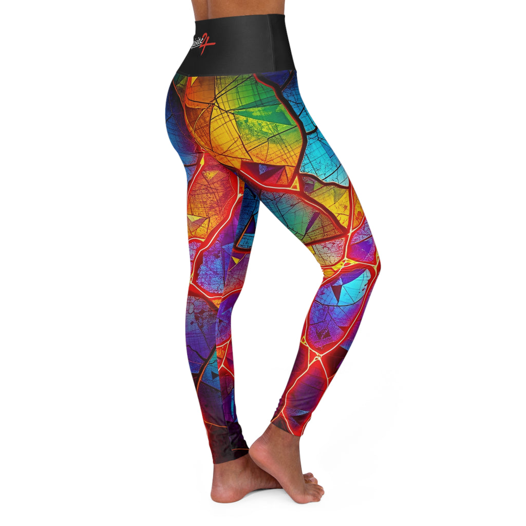High-Waist Rainbow Leaf Yoga Leggings — Vibrant AOP Activewear