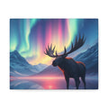 Aurora Moose Stretched Canvas – Northern Lights Landscape Wall Art