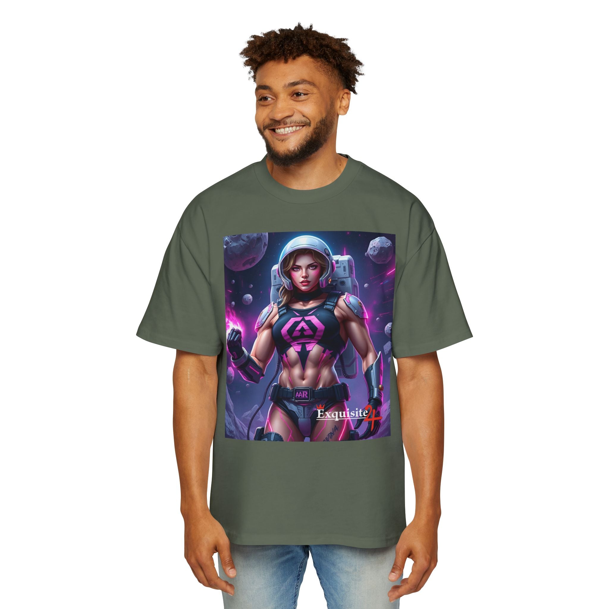 Astronaut Warrior Graphic Tee — Men's Sci‑Fi Space Gamer Oversized Shirt