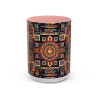 Boho Geometric Accent Mug — Colorful Tribal Pattern Coffee Cup