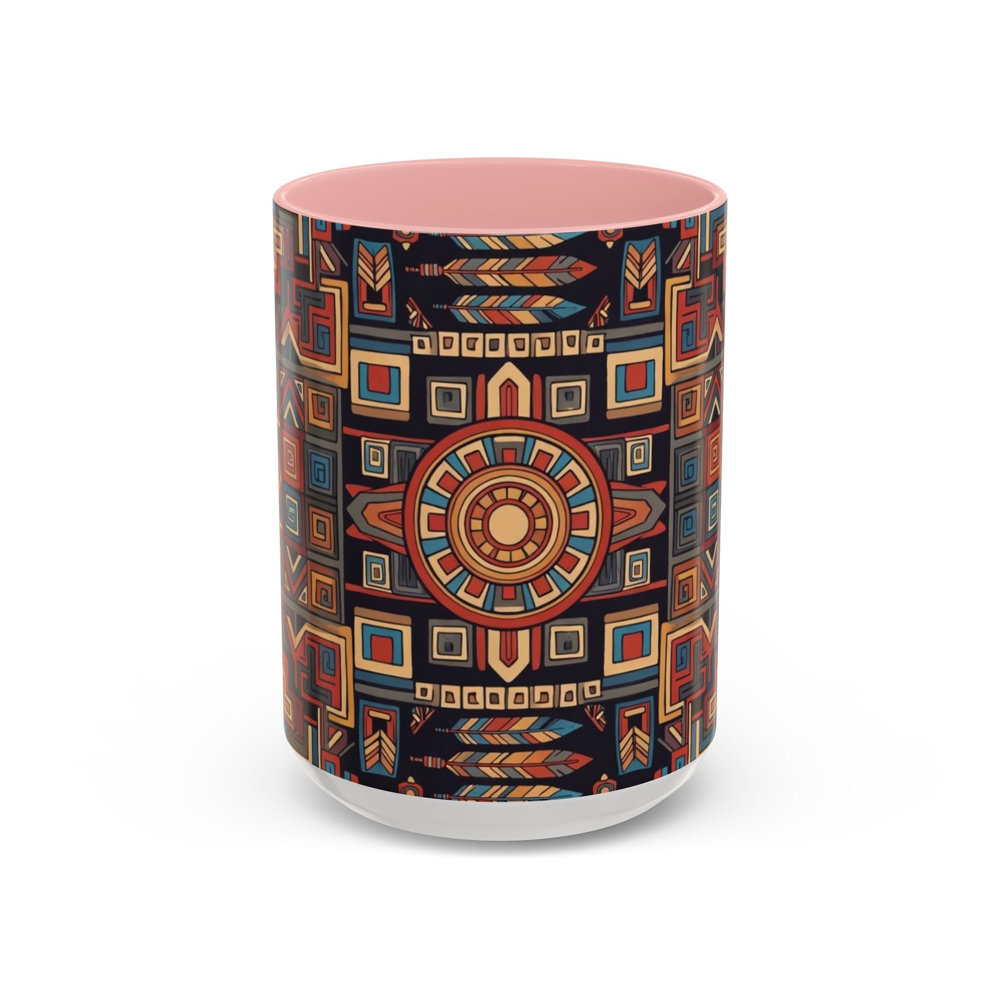 Boho Geometric Accent Mug — Colorful Tribal Pattern Coffee Cup