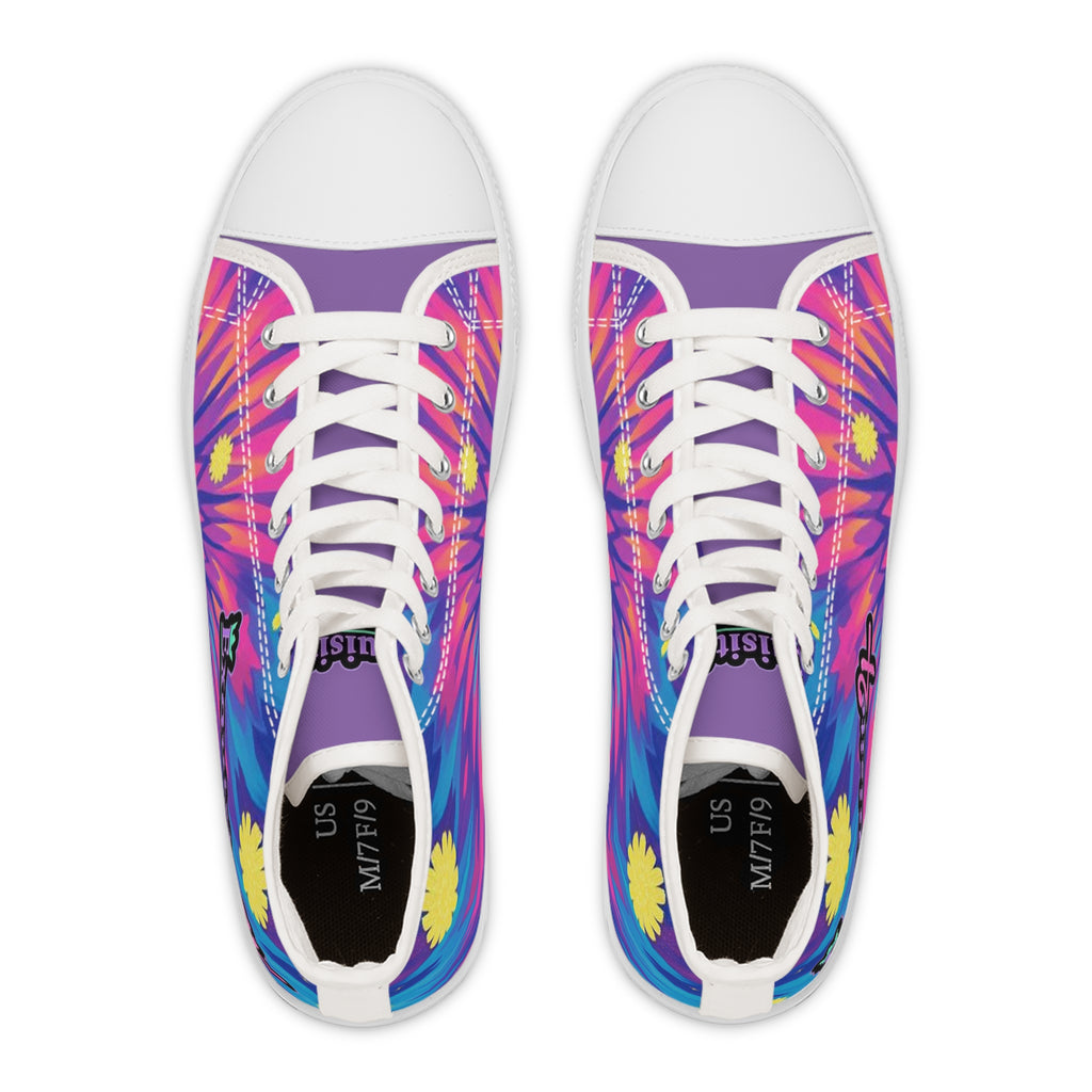 Women's High Top Sneakers — Vibrant Tie-Dye Floral High-Top Shoes